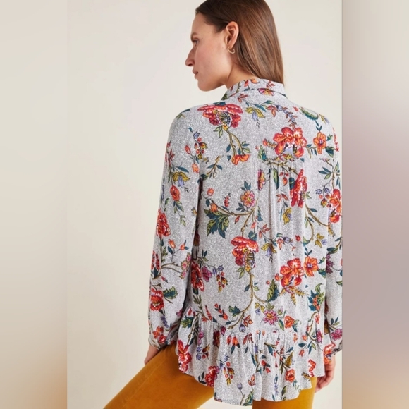 Anthropologie Maeve Janie Multicolored Flounced Floral Polka Dot Top Size 4 - Picture 2 of 10